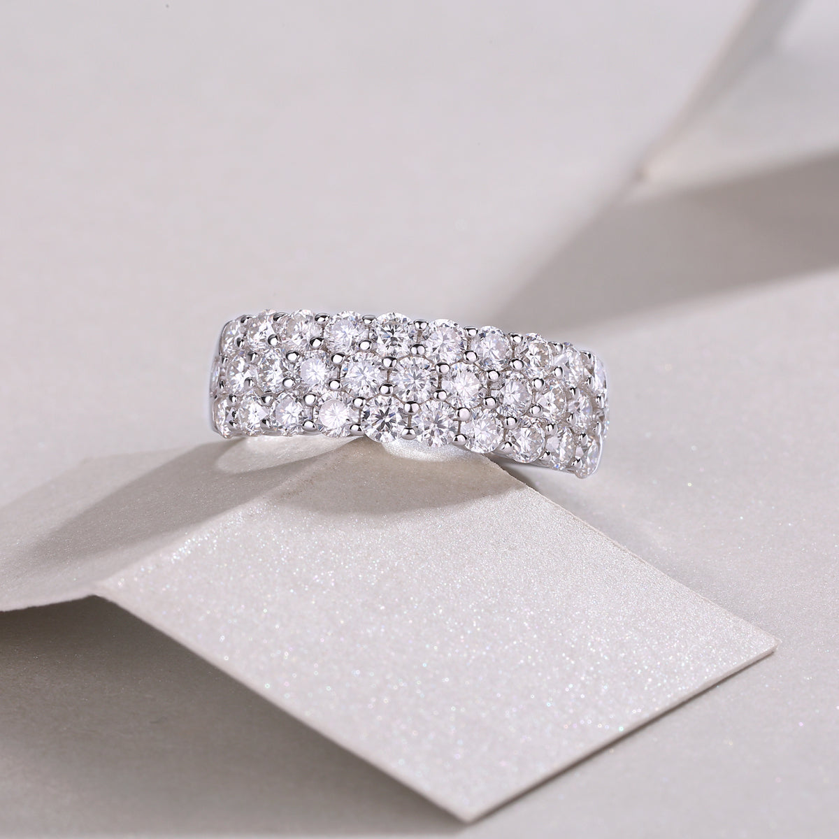 Mindjewel Lumière Triple Pavé Moissanite Band Ring — 925 Sterling Silver