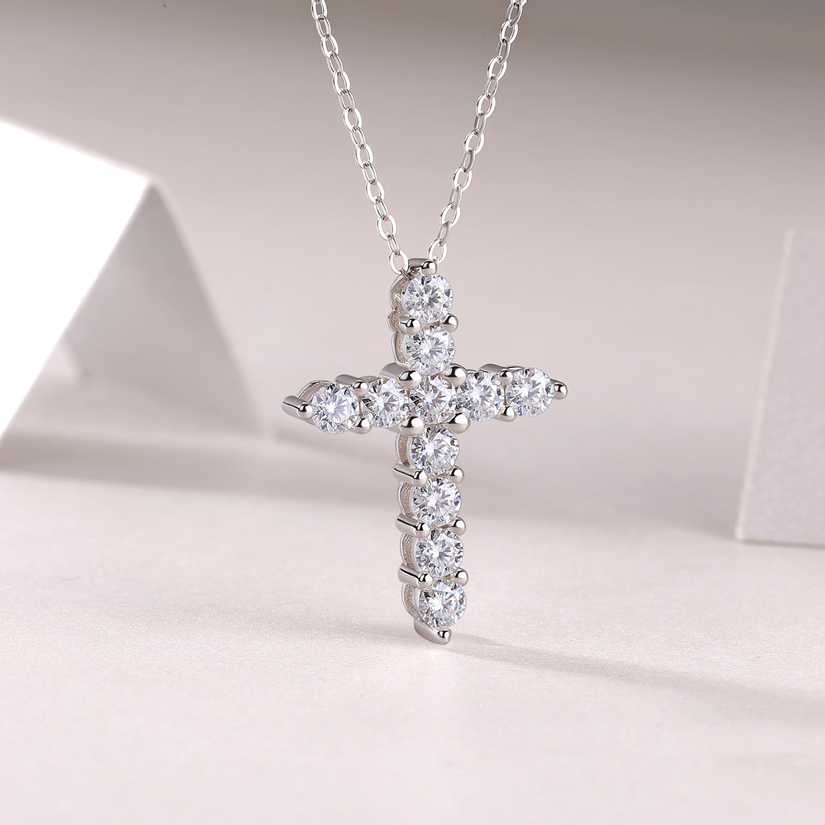 Mindjewel Sacred Moissanite Cross Necklace — 925 Sterling Silver
