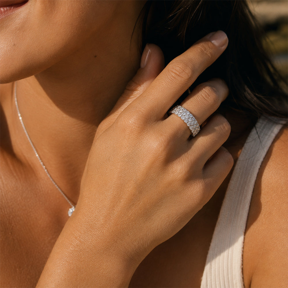 Mindjewel Lumière Triple Pavé Moissanite Band Ring — 925 Sterling Silver