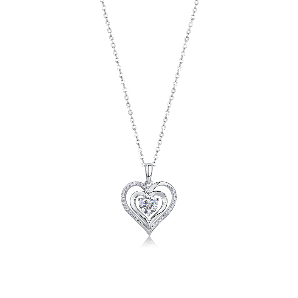 Mindjewel Amour Moissanite Double Heart Necklace — 925 Sterling Silver