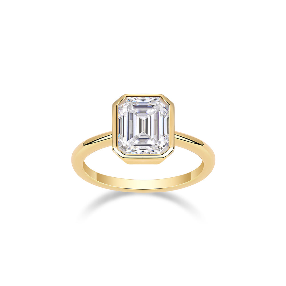 Mindjewel Soleil Emerald Cut Bezel Moissanite Solitaire Ring — 18K Gold Plated