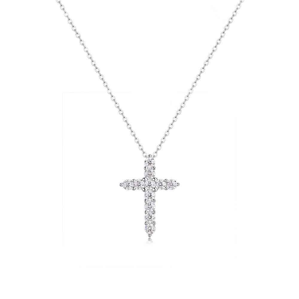 Mindjewel Sacred Moissanite Cross Necklace — 925 Sterling Silver