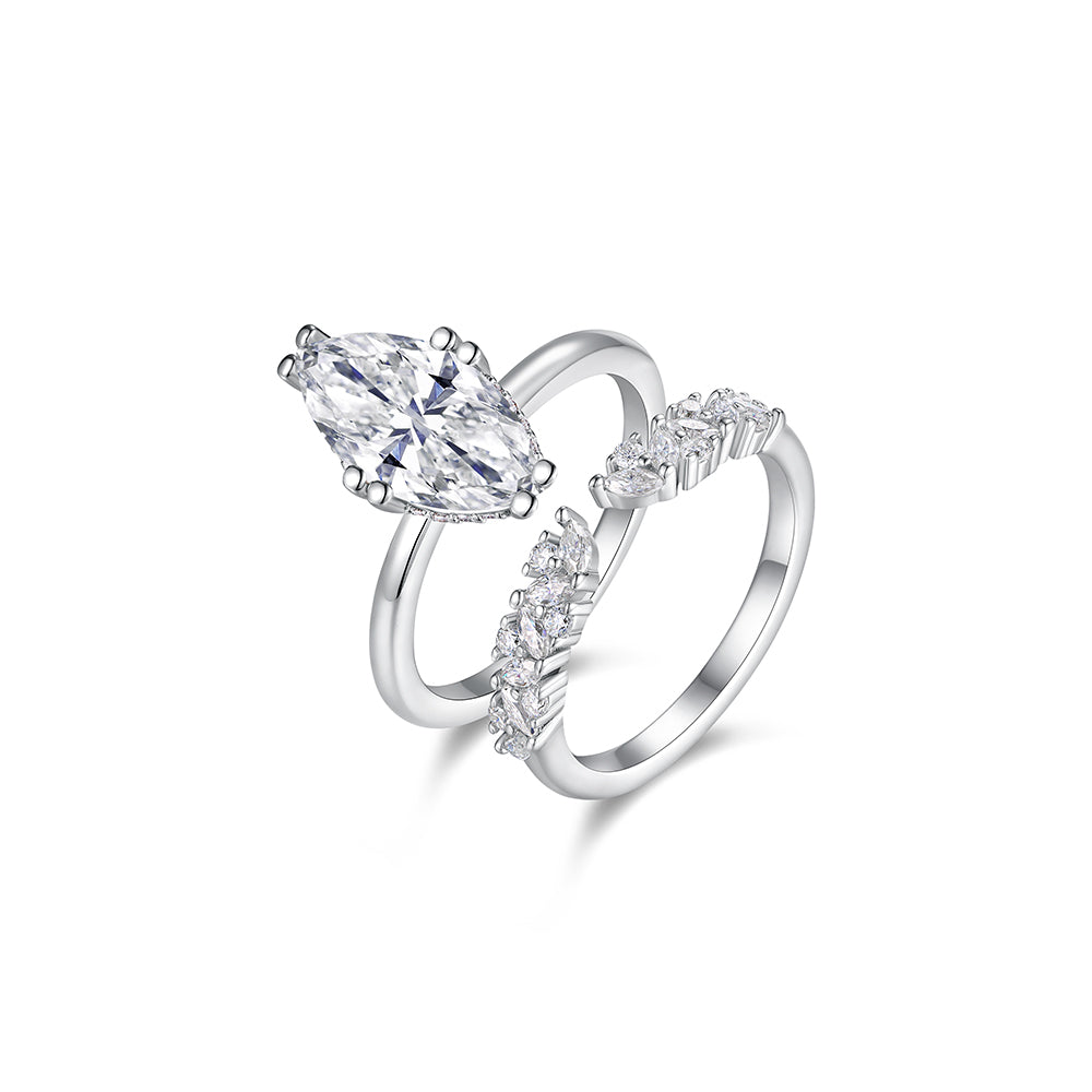 Mindjewel Étoile Marquise Moissanite Bridal Ring Set — 925 Sterling Silver
