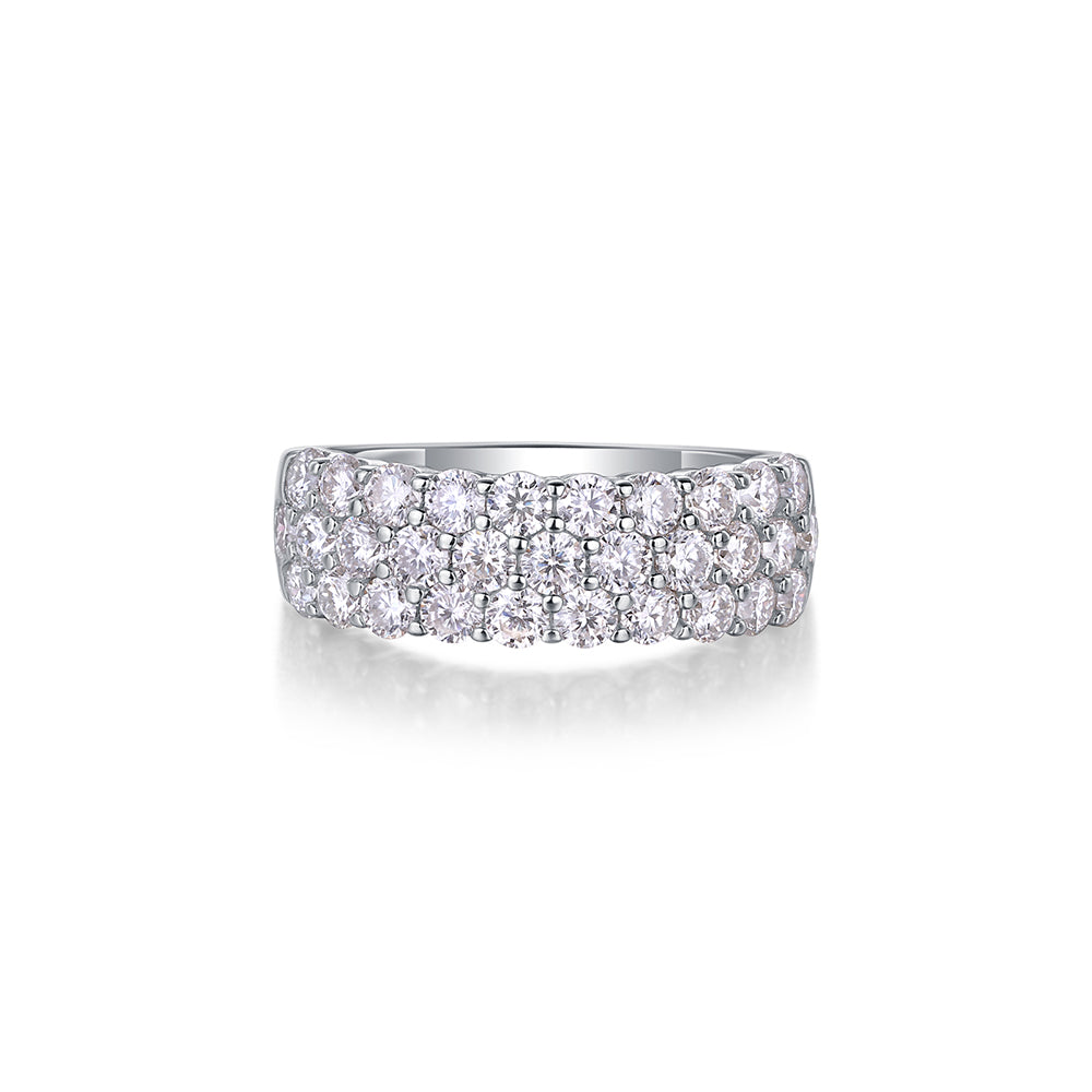 Mindjewel Lumière Triple Pavé Moissanite Band Ring — 925 Sterling Silver