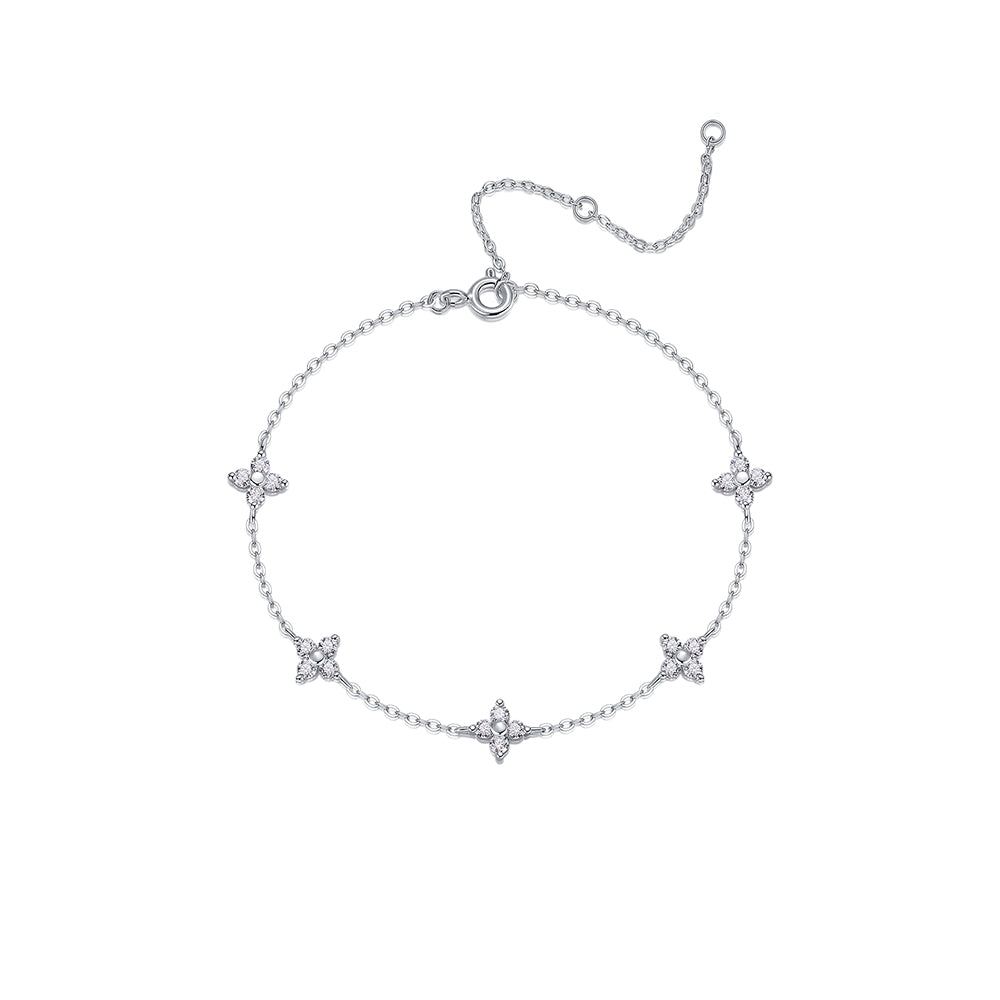 Mindjewel Petal Moissanite Station Bracelet — 925 Sterling Silver