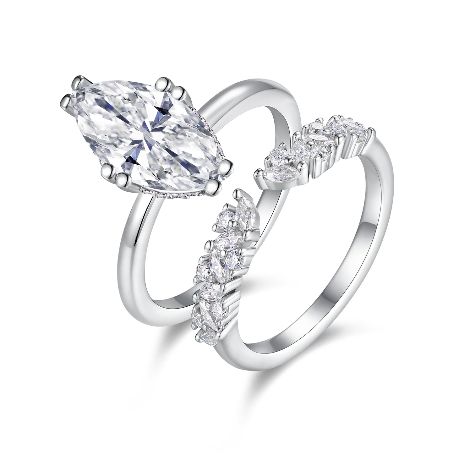 Mindjewel Étoile Marquise Moissanite Bridal Ring Set — 925 Sterling Silver