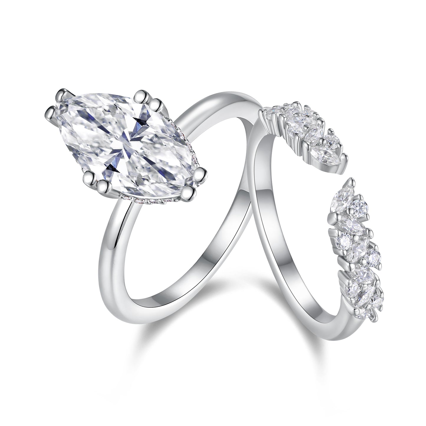 Mindjewel Étoile Marquise Moissanite Bridal Ring Set — 925 Sterling Silver
