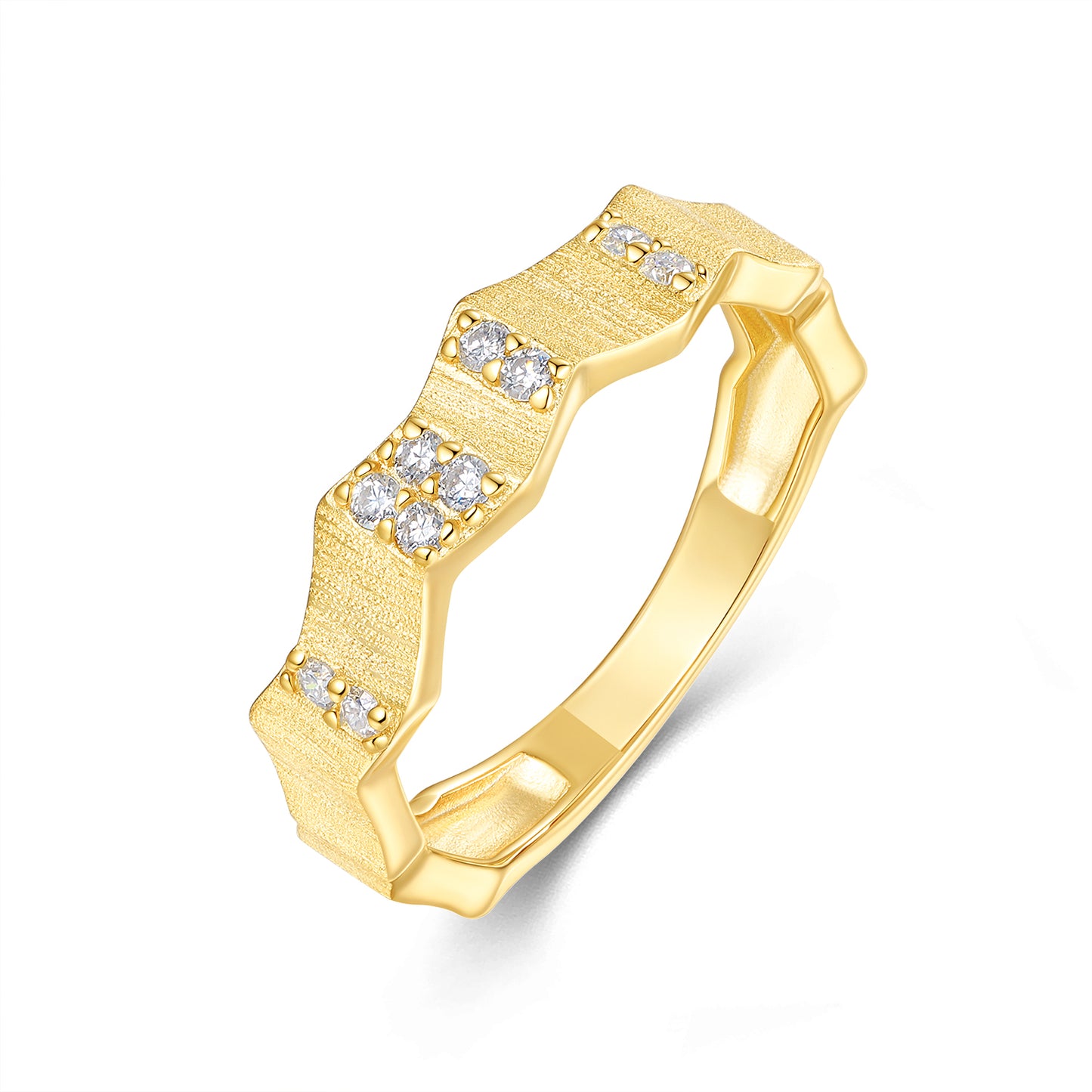 Mindjewel Onde Wave Geometric Moissanite Band Ring — 18K Gold Plated