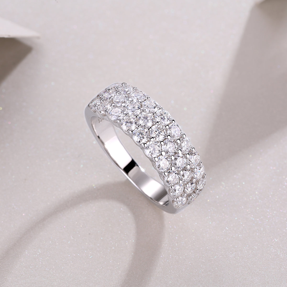 Mindjewel Lumière Triple Pavé Moissanite Band Ring — 925 Sterling Silver