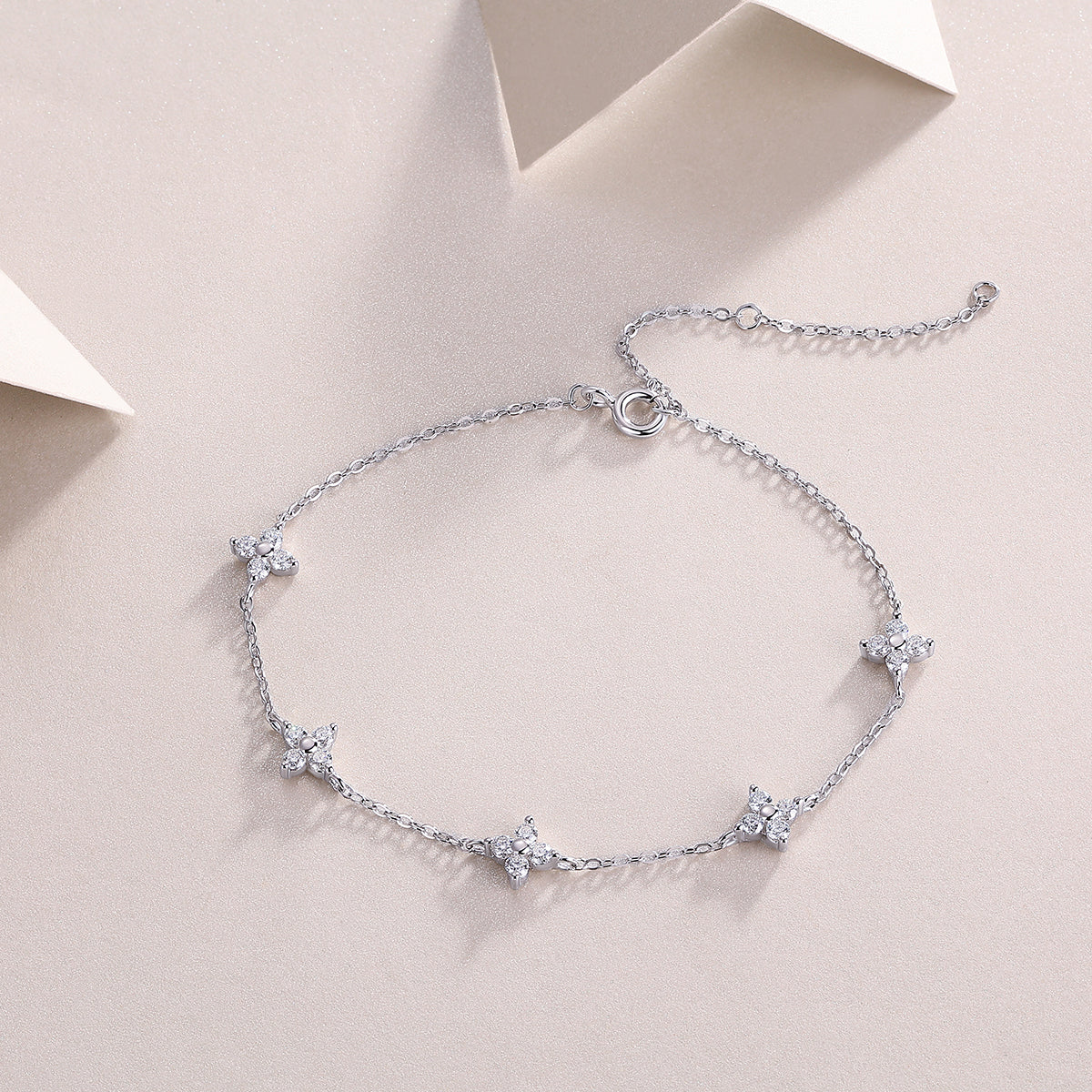 Mindjewel Petal Moissanite Station Bracelet — 925 Sterling Silver
