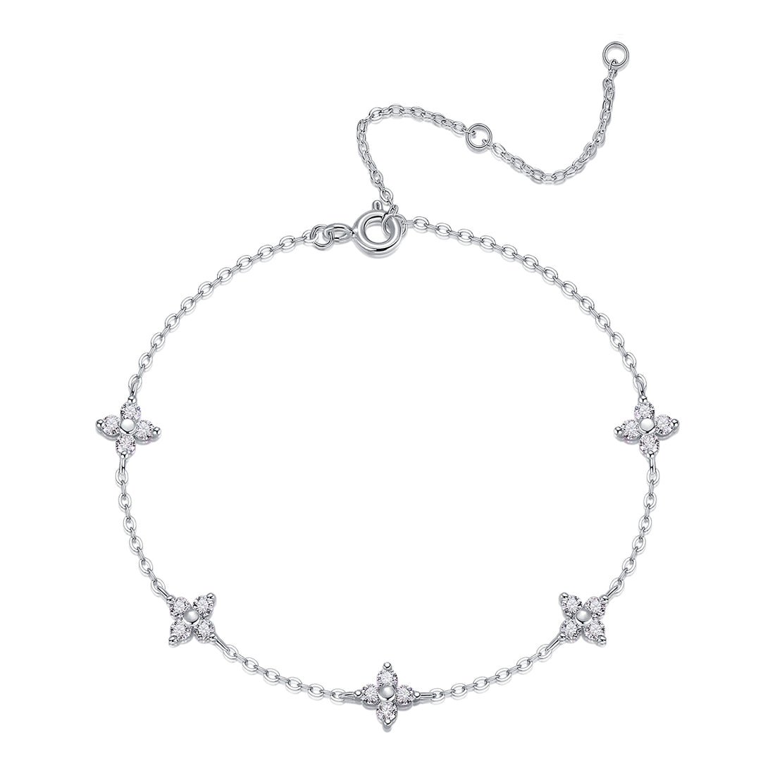 Mindjewel Petal Moissanite Station Bracelet — 925 Sterling Silver