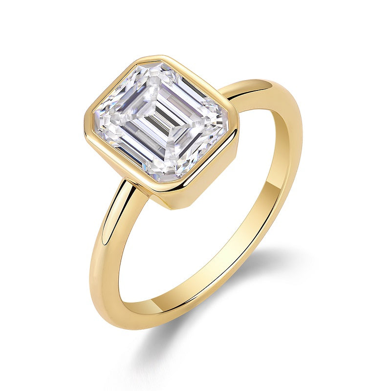 Mindjewel Soleil Emerald Cut Bezel Moissanite Solitaire Ring — 18K Gold Plated