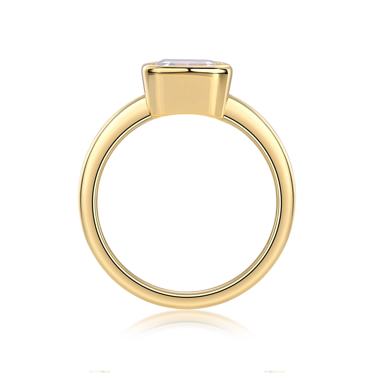 Mindjewel Soleil Emerald Cut Bezel Moissanite Solitaire Ring — 18K Gold Plated