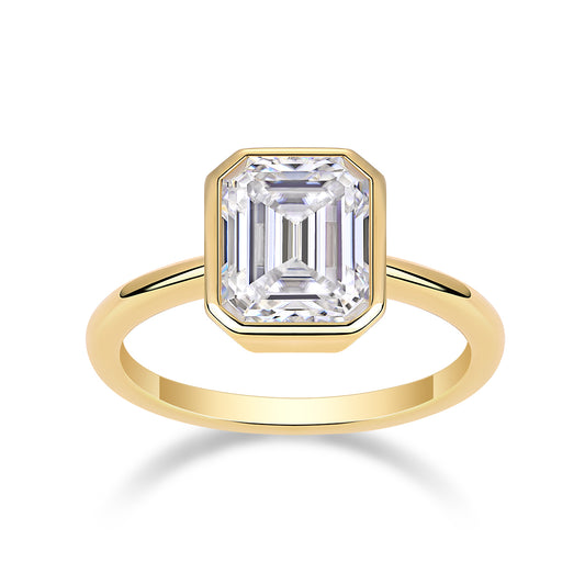 Mindjewel Soleil Emerald Cut Bezel Moissanite Solitaire Ring — 18K Gold Plated