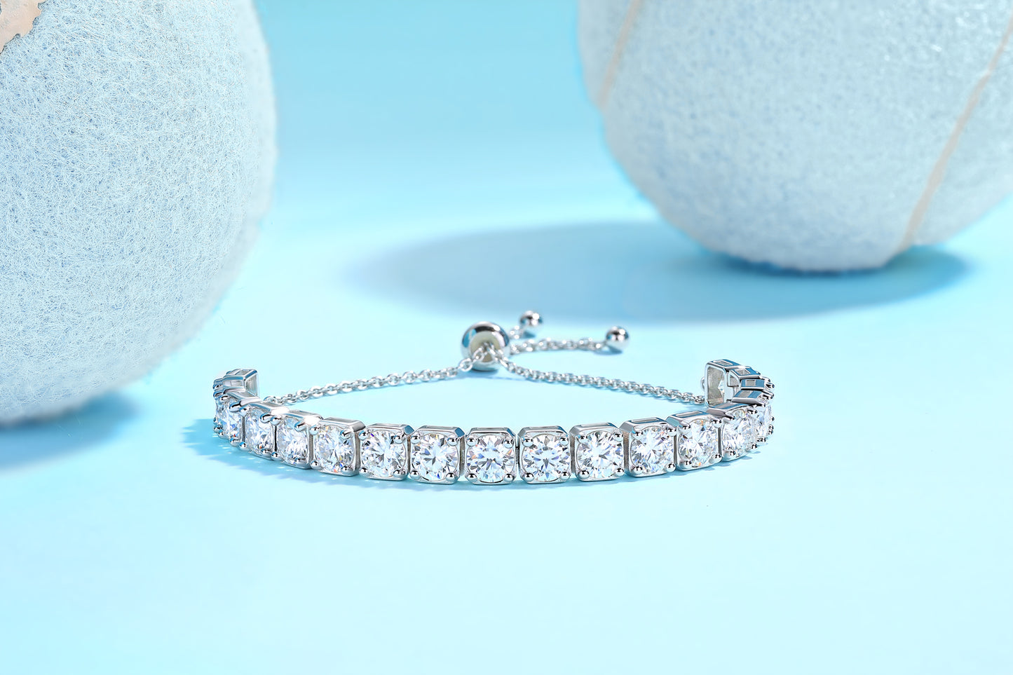 Mindjewel Cascade Moissanite Adjustable Bracelet — 925 Sterling Silver