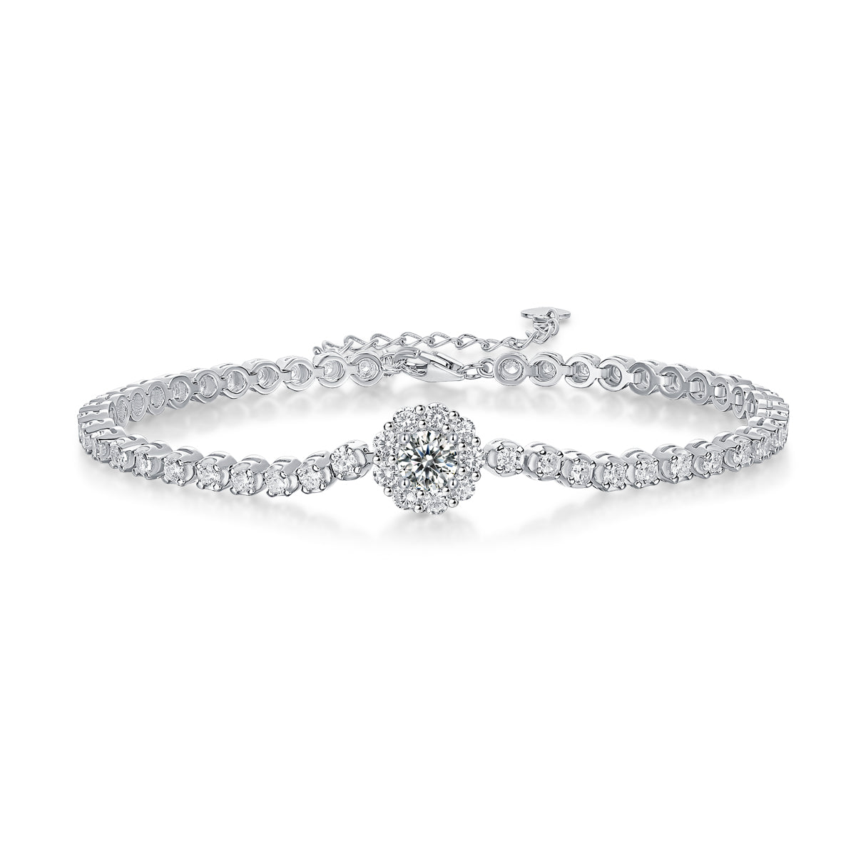 Mindjewel Halo Moissanite Tennis Bracelet — 925 Sterling Silver