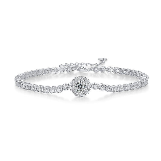 Mindjewel Halo Moissanite Tennis Bracelet — 925 Sterling Silver