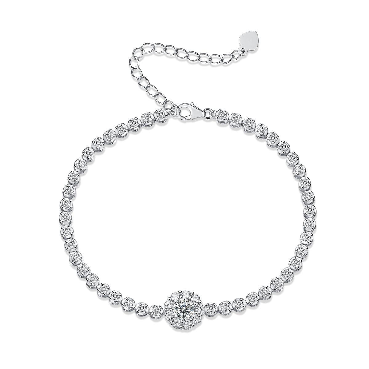 Mindjewel Halo Moissanite Tennis Bracelet — 925 Sterling Silver