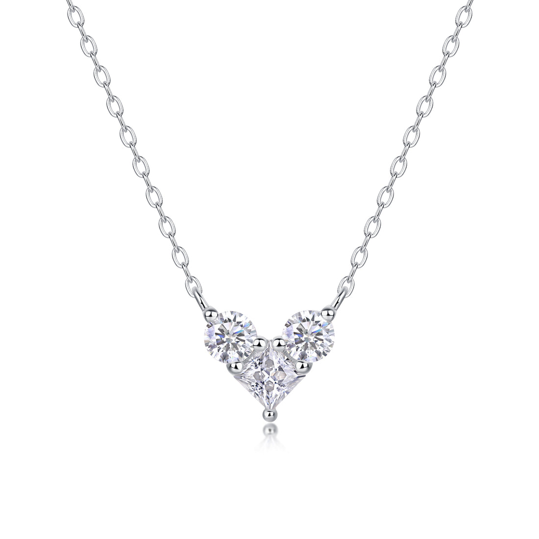 Mindjewel Trio Heart Moissanite Necklace — 925 Sterling Silver