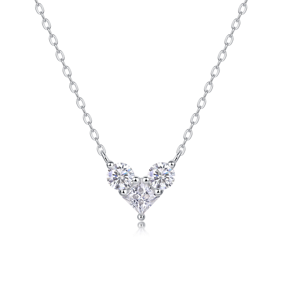 Mindjewel Trio Heart Moissanite Necklace — 925 Sterling Silver