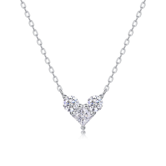 Mindjewel Trio Heart Moissanite Necklace — 925 Sterling Silver