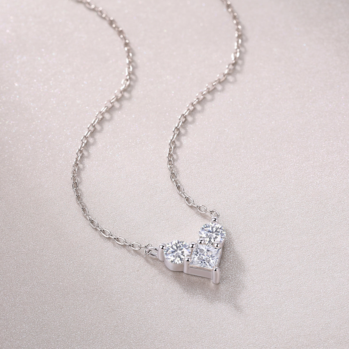 Mindjewel Trio Heart Moissanite Necklace — 925 Sterling Silver