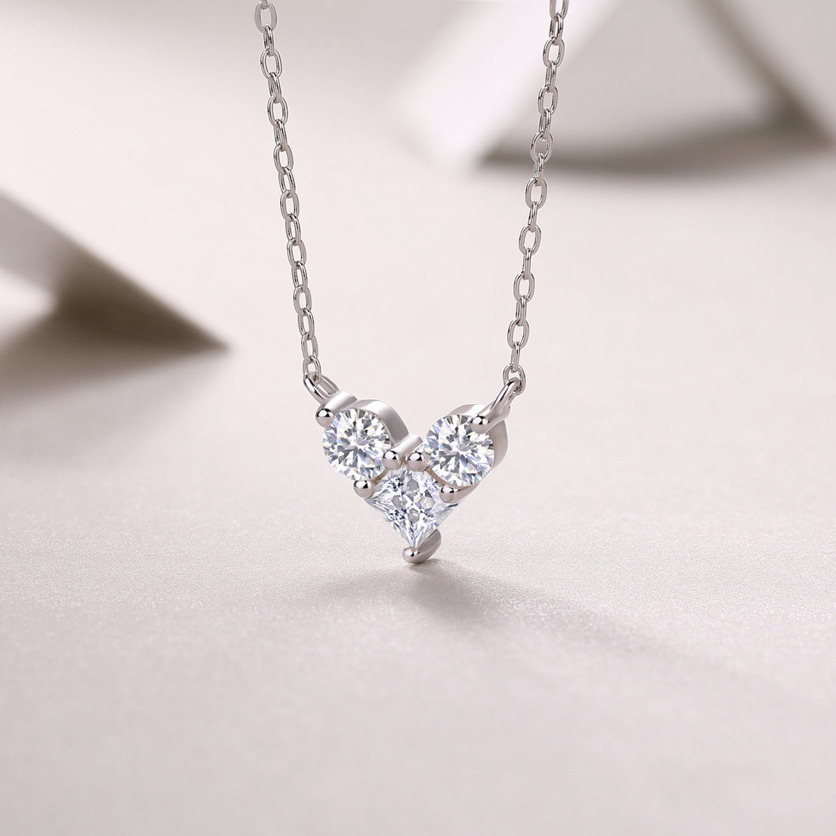 Mindjewel Trio Heart Moissanite Necklace — 925 Sterling Silver