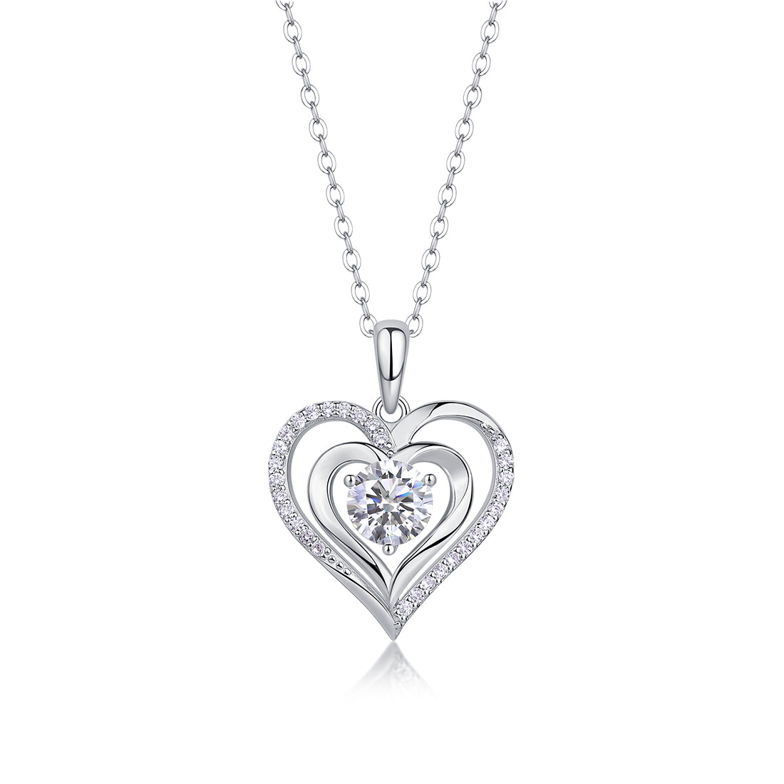 Mindjewel Amour Moissanite Double Heart Necklace — 925 Sterling Silver