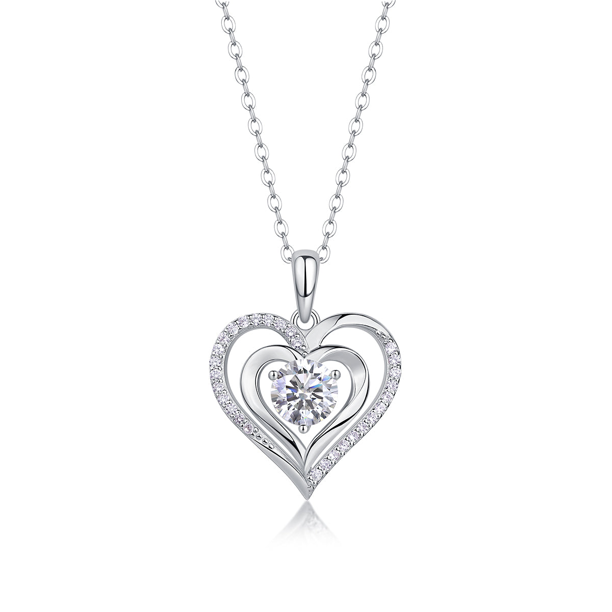 Mindjewel Amour Moissanite Double Heart Necklace — 925 Sterling Silver