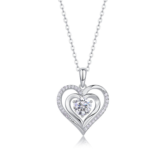 Mindjewel Amour Moissanite Double Heart Necklace — 925 Sterling Silver